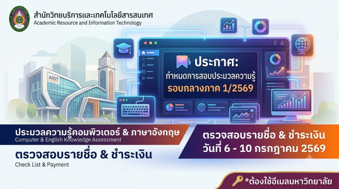 กำหนดการสอบประมวลความรู้ด้านคอมพิวเตอร์และภาษาอังกฤษ รอบกลางภาคเรียน 1/2569